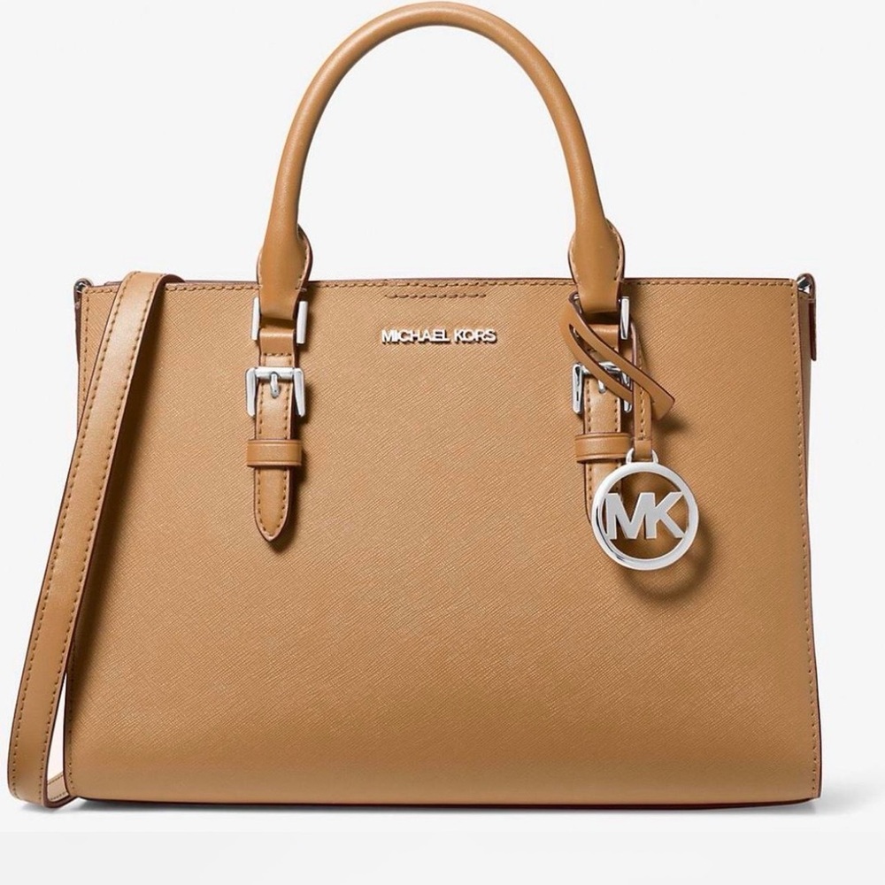 Michael Kors Charlotte Saffiano Leather Satchel with silver-toned hardware